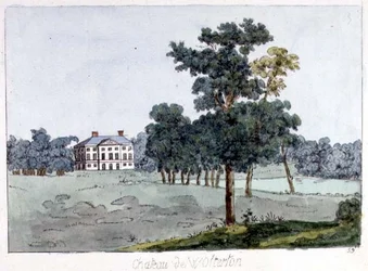 Wolterton Hall, Norfolk, dom Walpole, ilustracja z „Tableaux des Maison et Jardins” Williama Wattsa, ok. 1785 (kolorowa grawerunek)