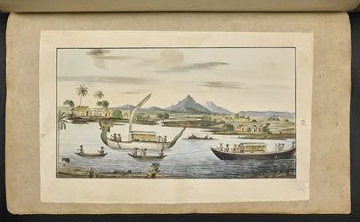 f.75 (tablica 86) Scena rzeczna na Jawie z łodziami, w tym łodzią ze smoczą głową