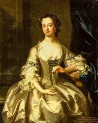Portret Mary Rand za zasłoną (olej na płótnie)
