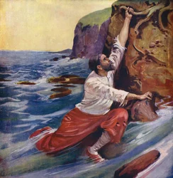 Ucieczka Sindbada (kolorowa litografia)