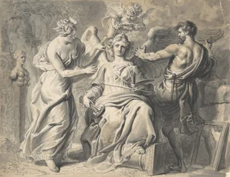 Alegoria sztuki z Izydą i geometrią towarzyszącą trójgłowej figurze..., XVII w.
