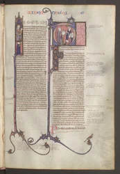 Cała strona: tekst i inicjały historyczne, ok. 1300 r. (obraz temperą)