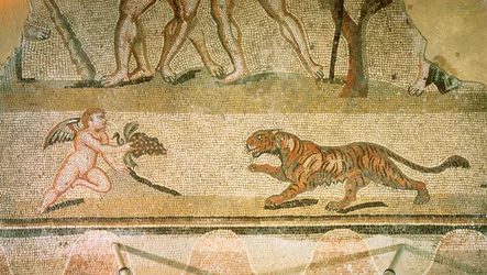 Putto i tygrys. Mozaika z Willi Hermesa, Aquincum, Węgry