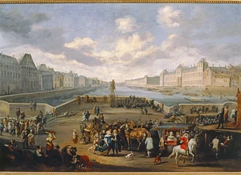 Widok na Paryż z Luwrem z Pont Henri IV ...