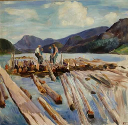 Spław drewna w Kviteseid (pływające drewno)