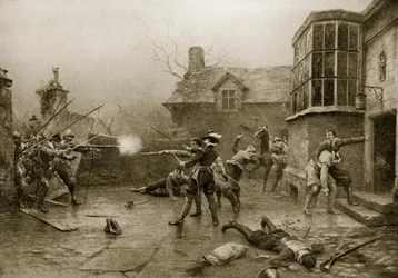 Ostatni opór spiskowców prochowych, 1606, ilustracja z „Hutchinson