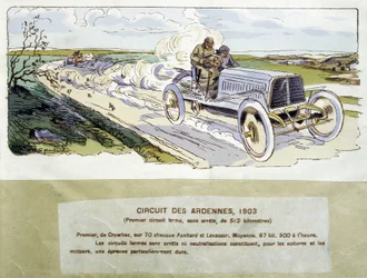 Wyścigi: tor w Ardenach w 1903 r., rysunek Ernesta Montauta (1878-1909).