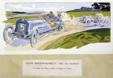 Wyścigi: Puchar Gordona Bennetta (Gordon-Bennett) w 1904 r. - rysunek Ernesta Montauta (1878-1909).