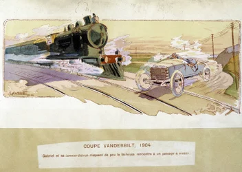 Wyścigi: Puchar Vanderbilta w 1904 r. - rysunek Ernesta Montauta (1878-1909).
