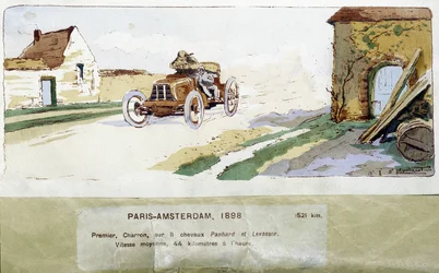 Wyścig Paryż – Amsterdam w 1898 roku, rysunek Ernesta Montauta (1878-1909).