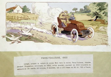 Wyścig Paryż - Tuluza w 1900 roku, rysunek Ernesta Montauta (1878-1909).