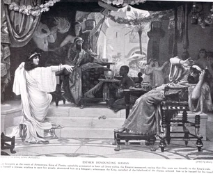 Estera potępiająca Hamana, ilustracja z "Hutchinsons History of the Nations", ok. 1910 r.