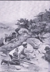 Podstęp, za pomocą którego Burowie zdobyli „Pom Pom”, z książki After Pretoria: The Guerilla War wydanej przez Harmsworth Bros Limited