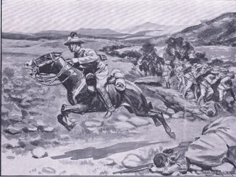 Schwytanie ochroniarza: brawurowy najazd porucznika Batemansa, ilustracja z filmu After Pretoria: The Guerilla War, 1902