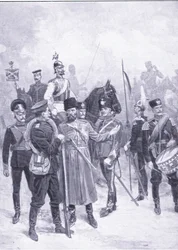 Rodzaje żołnierzy rosyjskich, ilustracja z Historii wojny rosyjsko-japońskiej w Cassells t. 1, ok. 1900