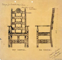 Projekt krzesła Sanctuary, ok. 1905-25 (pranie piórem i tuszem na papierze)