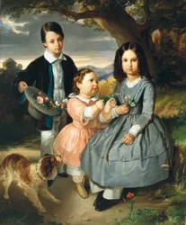 Portret grupy dzieci, Moser, Ernst Christian (1815-1867). olej na płótnie