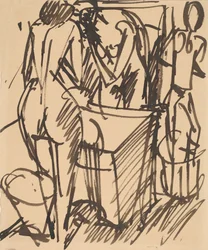 Akt z lustrem, stojący przed umywalką, 1908-1910.