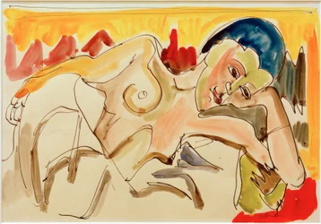 E.L. Kirchner, leżąca kobieta z odsłoniętą górną częścią ciała