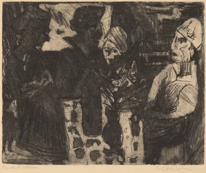 Kobiety przy stole w pokoju (recto) / Naga kobieta (verso)