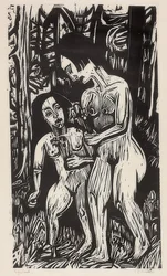 Dwie nagie dziewczyny z kwiatami w lesie. 1923