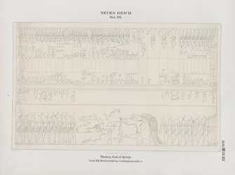 Rysunek malarstwa sufitowego w Sali Sarkofagu, XIX dynastia, Teby, Biban-el-Muluk, Nowe Państwo, ilustracja z "Pomniki Egiptu i Etiopii...", autorstwa Richarda Lepsiusa