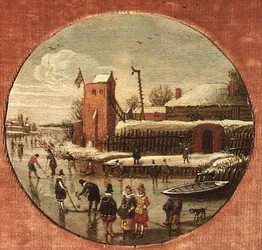 Zimowy krajobraz z łyżwiarzami (panel)