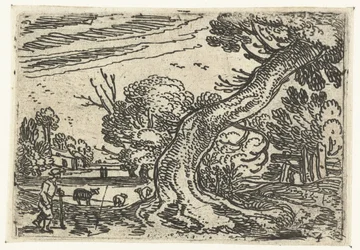 Pasterz w pobliżu zwisającego drzewa Małe pejzaże (tytuł serii)