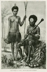 Para z Fidżi. Grawer E.Ronjata ilustrujący opowiadanie Promenades en Oceanie, autorstwa Aylica Marin, in le tour du monde 1887, w reżyserii Edouarda Chartona (1807-1890), Hachette, Paryż.