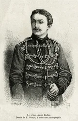 Książę Andre Dadian z Mingrelie (1850-1910), generał armii rosyjskiej i mistrz szachowy. Grawer autorstwa E.Ronjata, ilustrujący historię Un tour en Mingrelie (region Gruzji, rozciągający się między Kaukazem a Riom), autorstwa Carli Sereny, w latach 1876-1