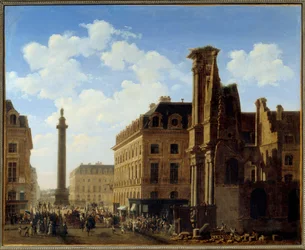 Plac Vendome i ulica Castiglione z ruinami kościoła Liściaste. Obraz Etienne Bouhot (1780-1862) 1808 Nd. 0,81x0,99 m Paryż, Muzeum Carnavalet
