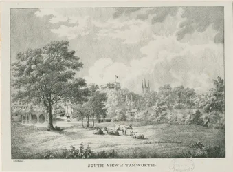 Tamworth - Daleki widok z południa: litografia, bd [1796-1865]