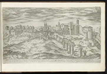 Monte Celio w Rzymie Bouwwerken uit de oudheid (tytuł serii) Ślady starożytności Rzymu zebrane i portrety w perspektywie autorstwa Stefano Du Perac Parisino (tytuł serii na obiekcie)