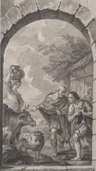 Kaplica podrzutków w Paryżu: Grupa pasterzy przed chatą, 1757.