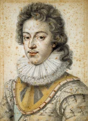 Portret Ludwika XIII ma 21 lat (1601 - 1643). Obraz Etienne Dumonstier II (1520-1603)