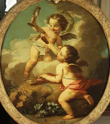 Alegoria miłości - Putti dysportujący w krajobrazie,