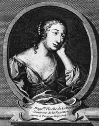 Medalionowy portret Marie-Madeleine Pioche de La Vergne, hrabiny La Fayette (1634-1693), francuskiej powieściopisarki, rycina: Etienne Jehandier Desrochers (1668-1741)