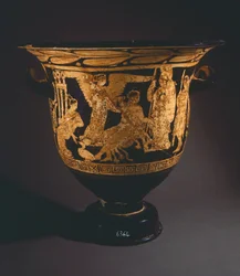 Krater (duży wazon) autorstwa Nepi Painter. Ceramika czerwonofigurowa z Corchiano (Lazio). Cywilizacja etruska, IV wiek p.n.e.