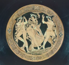 Kylix, szczegół. Ceramika czerwonofigurowa. Cywilizacja etruska, V-IV wiek pne.
