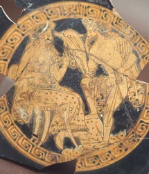 Posejdon i Amfitryt. Ceramika czerwonofigurowa z Civita Castellana (Lazio). Cywilizacja etruska, IV wiek p.n.e.