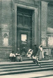 Miejsce spotkania modeli artystów przed kościołem przy Via Babuino, Rzym, Włochy, 1927