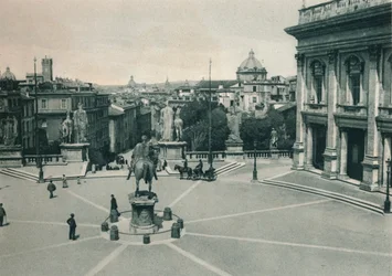 Piazza del Campidoglio z posągiem Marka Aureliusza, Rzym, Włochy, 1927