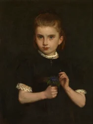 Menina segurando violetas (óleo sobre tela) polonês