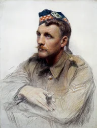 Pierwsza wojna światowa: „”Portret szkockiego żołnierza podczas Wielkiej Wojny”” Rysunek Eugene Bornanda (1850-1921) XX-wieczny Paryż, Muzeum Legii Honorowej