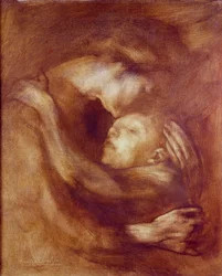 Olej chorego dziecka na tekturze Eugene Carriere (1849-1906) XIX w. Niedz. 0,65x0,54 m Paryż, Muzeum Orsay