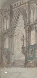 Projekt scenografii w Operze w Paryżu: Wnętrze kościoła, 1830-90.
