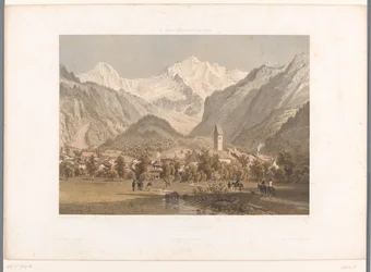Widok Unterseen i Jungfrau La Jungfrau à Unterseen (tytuł na obiekcie) Twarze w Szwajcarii, Sabaudii i Tyrolu (tytuł serii) La Suisse, la Savoie et le Tyrol (tytuł serii na obiekcie)