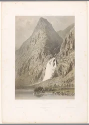 Widok na wodospad Pissevache Cascade de Pissevache (tytuł na obiekcie) Twarze w Szwajcarii i Sabaudii (tytuł serii) La Suisse et la Savoie (tytuł serii na obiekcie)
