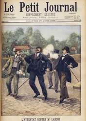 Próba zabójstwa Fernanda Laboriego, jednego z prawników broniących Alfreda Dreyfusa podczas jego drugiego sądu wojennego w Rennes „Le Petit Journal”, sierpień 1899 r.