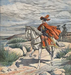 Ilustracja do "Les Trois Mousquetaires" (Trzej muszkieterowie), początek XX wieku (rycina)